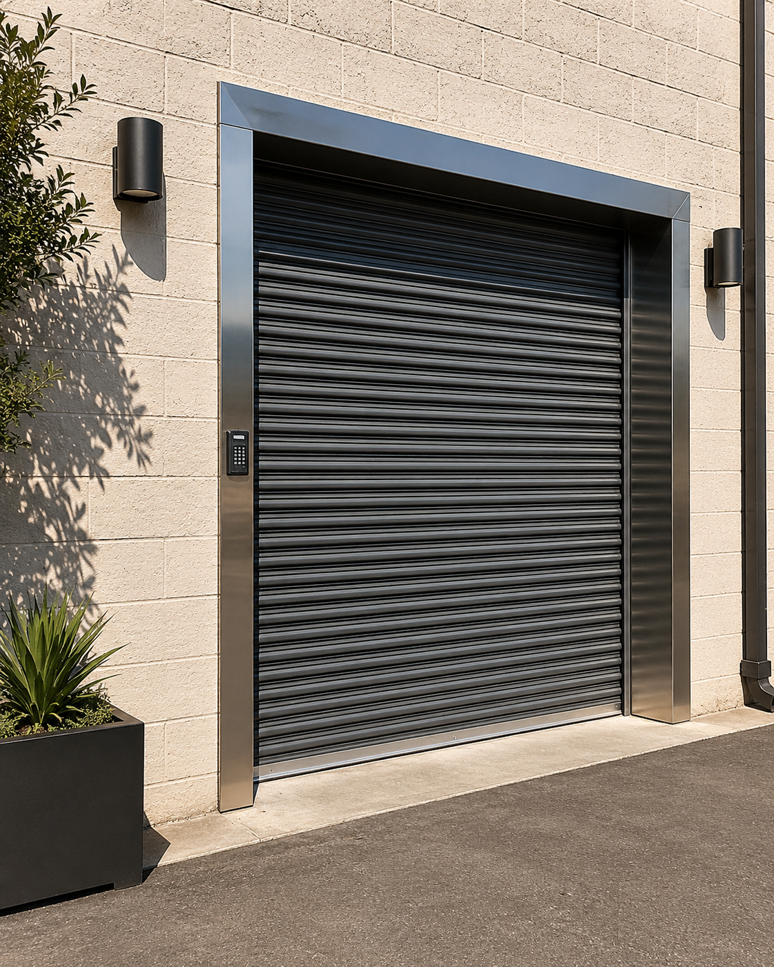 Boutique storefront commercial garage door on a First Street historic-downtown business in Benicia